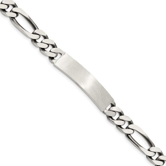 Kazi Luxury Sterling Silver 7inch Engraveable Antiqued Figaro Link